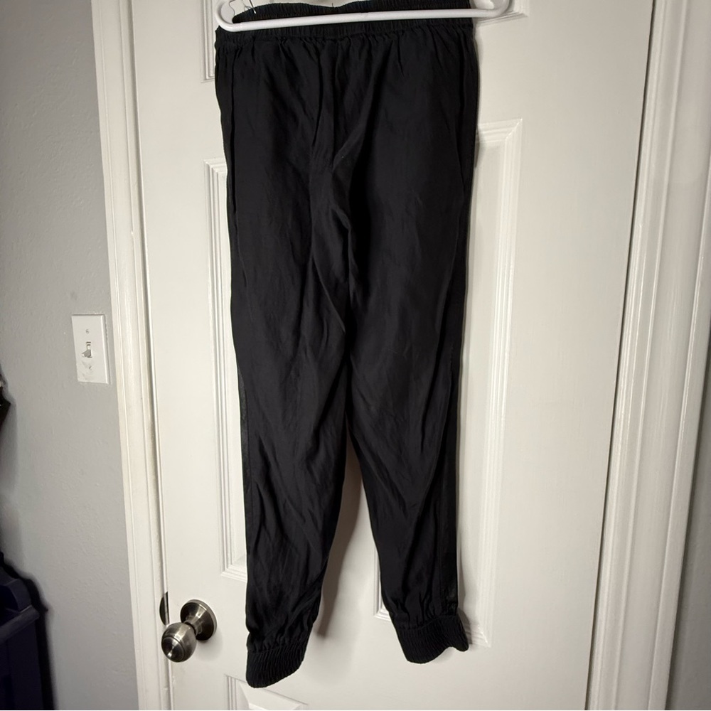 Vince Black Cupro Cotton Joggers Faux Leather Side Stripe Pants Small V068021183 - Picture 4 of 6